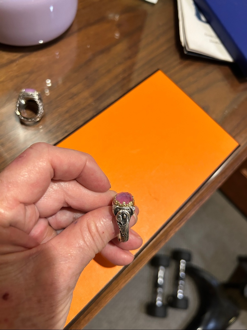 Konstantino 18k Gold & Sterling Silver Rock Crystal & Pink Sapphire doublet ring - Picture 6 of 8
